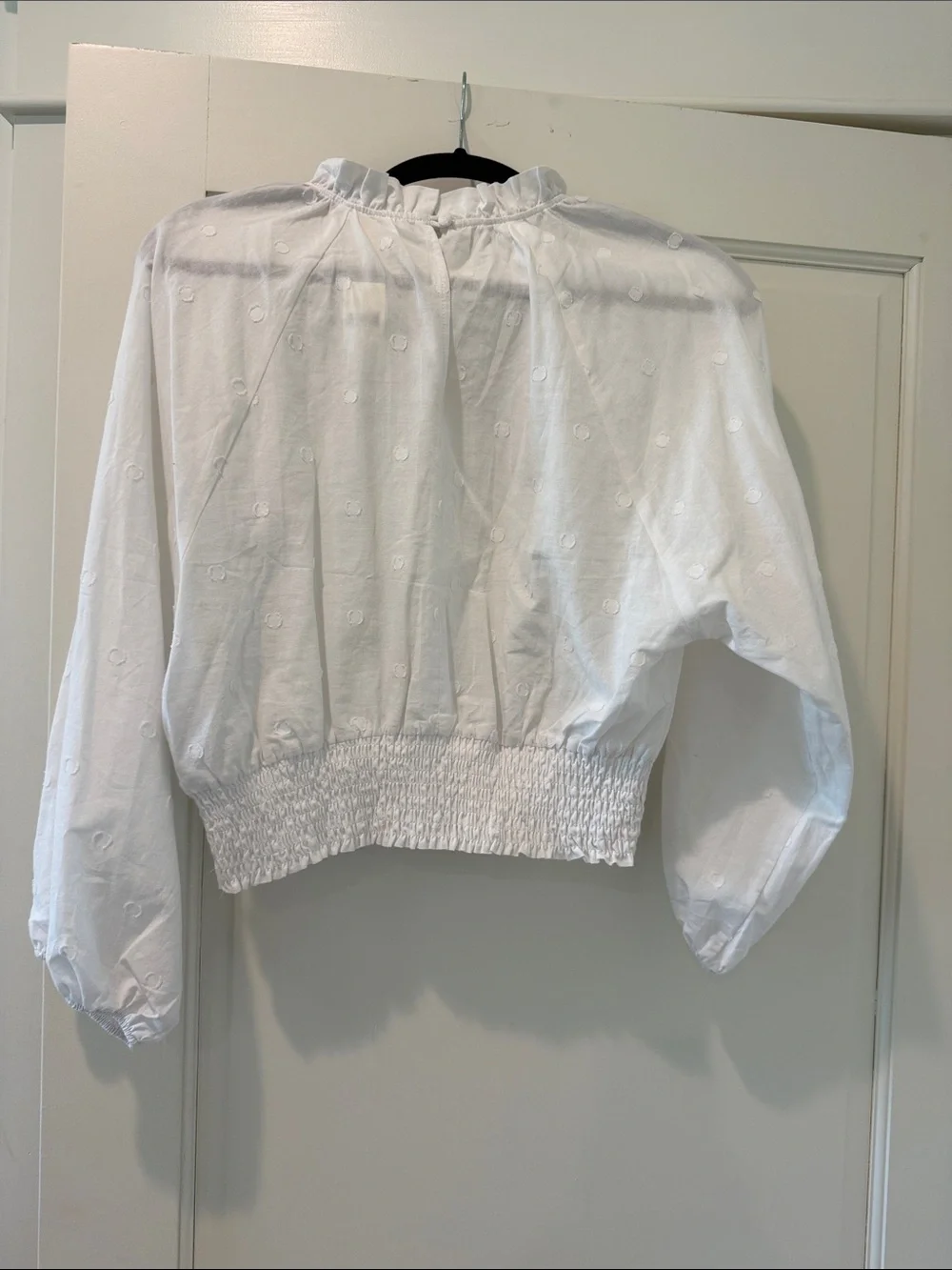 Anthropologie Maeve White Ruffled Neck Blouse - Picture 3 of 3